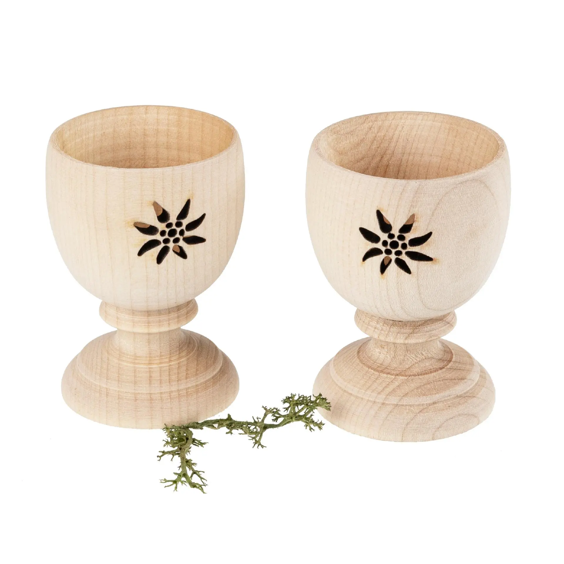 Holz Eierbecher mit Edelweiß Design